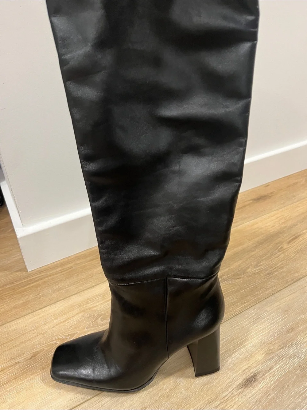 Zara Black Over-the-Knee Leather Boots